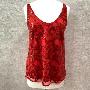 NEW Marc New York Red Sleeveless Evening Holiday Sequin Cami Top sz M